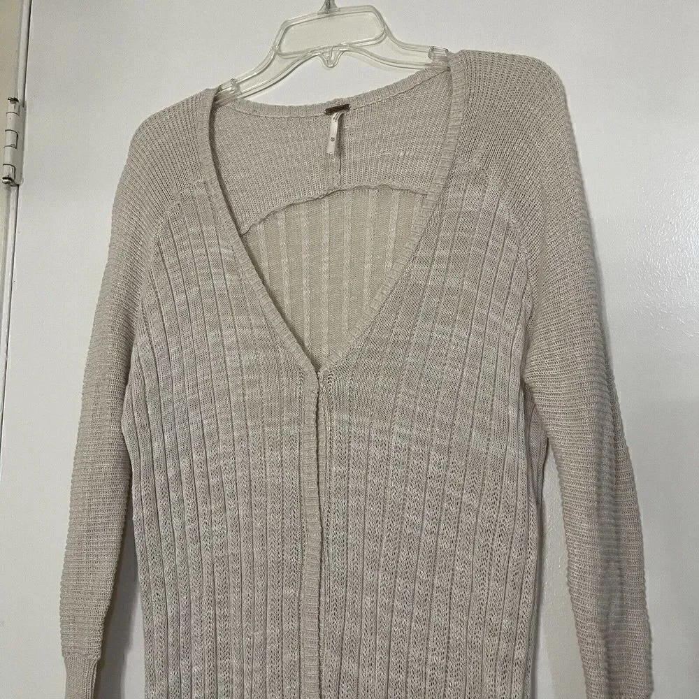 FREE PEOPLE tan knit long lightweight ribbed duster cardigan sweater size XS